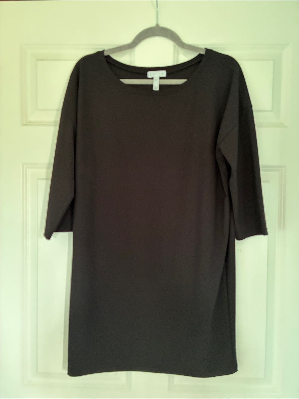 Leith Black Midi Shift Dress with Elbow Sleeves
